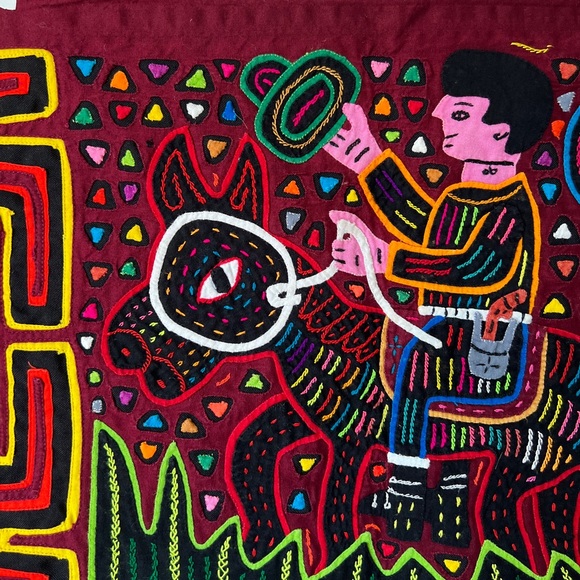 Kuna Mola Textile Panama authentic hand stitched appliqué embroidery cowboy - Picture 12 of 13